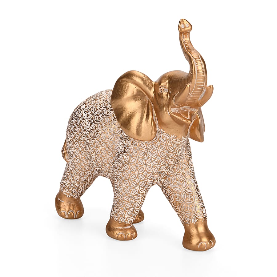 Bliss - Beyond White-Coated Antique Elephant with Gold Foil