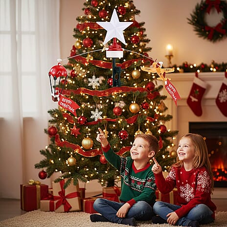 Rotating Christmas Air Balloon & Airplane Theme Music Box with Warm Lights - Red & White