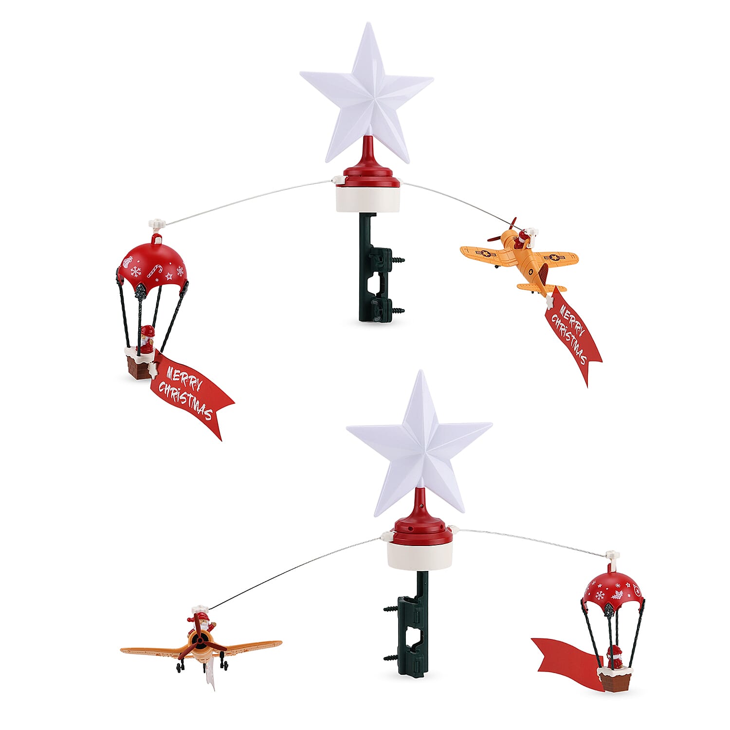 Rotating Christmas Air Balloon & Airplane Theme Music Box with Warm Lights - Red & White