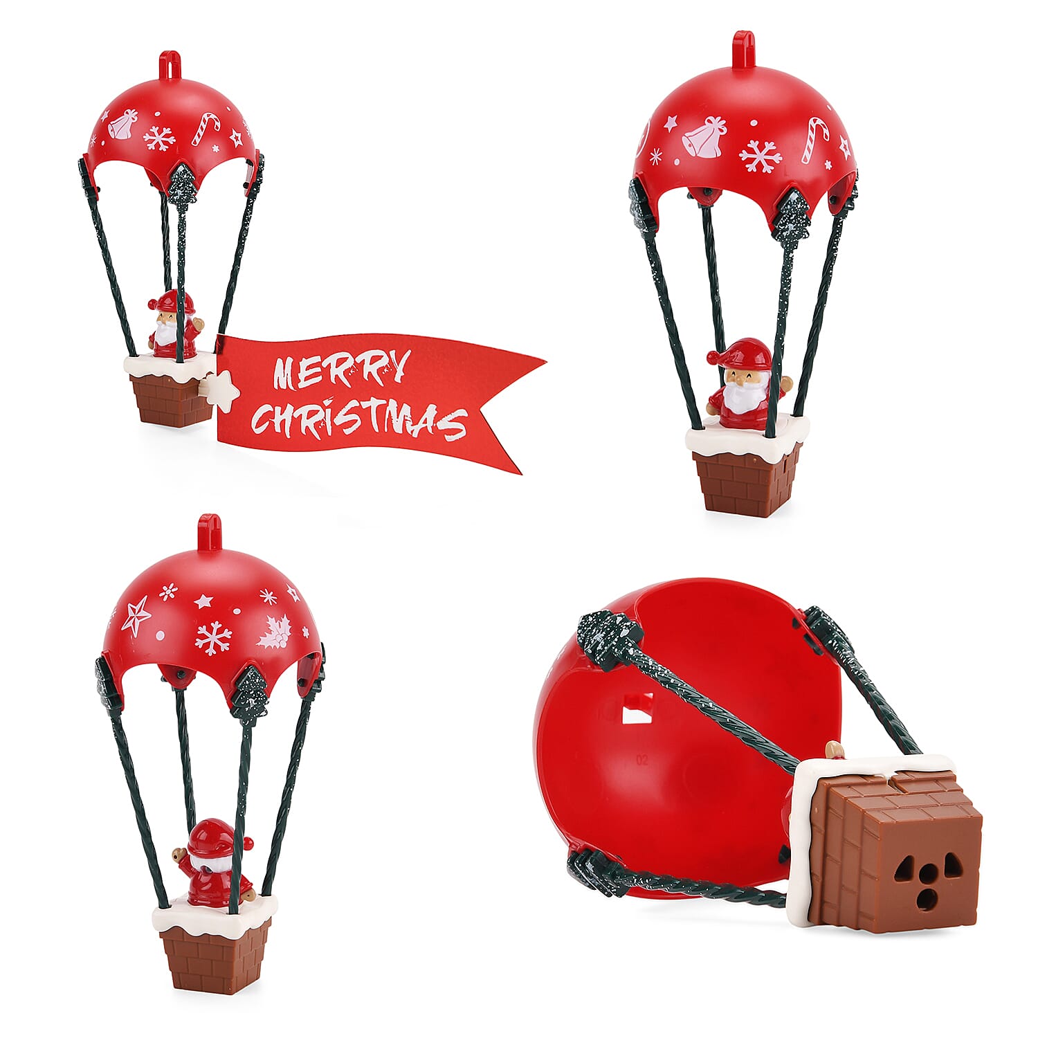 Rotating Christmas Air Balloon & Airplane Theme Music Box with Warm Lights - Red & White