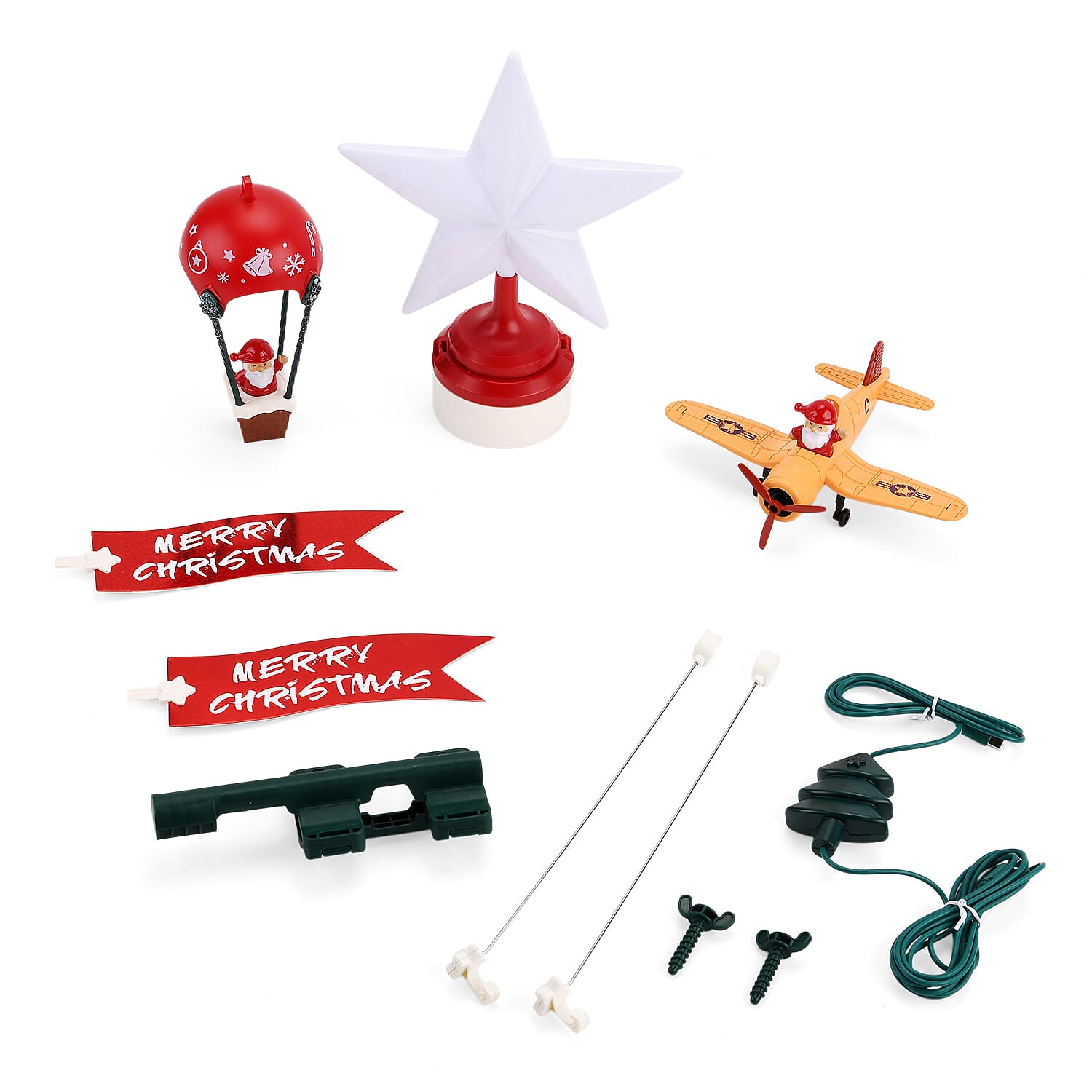 Rotating Christmas Air Balloon & Airplane Theme Music Box with Warm Lights - Red & White