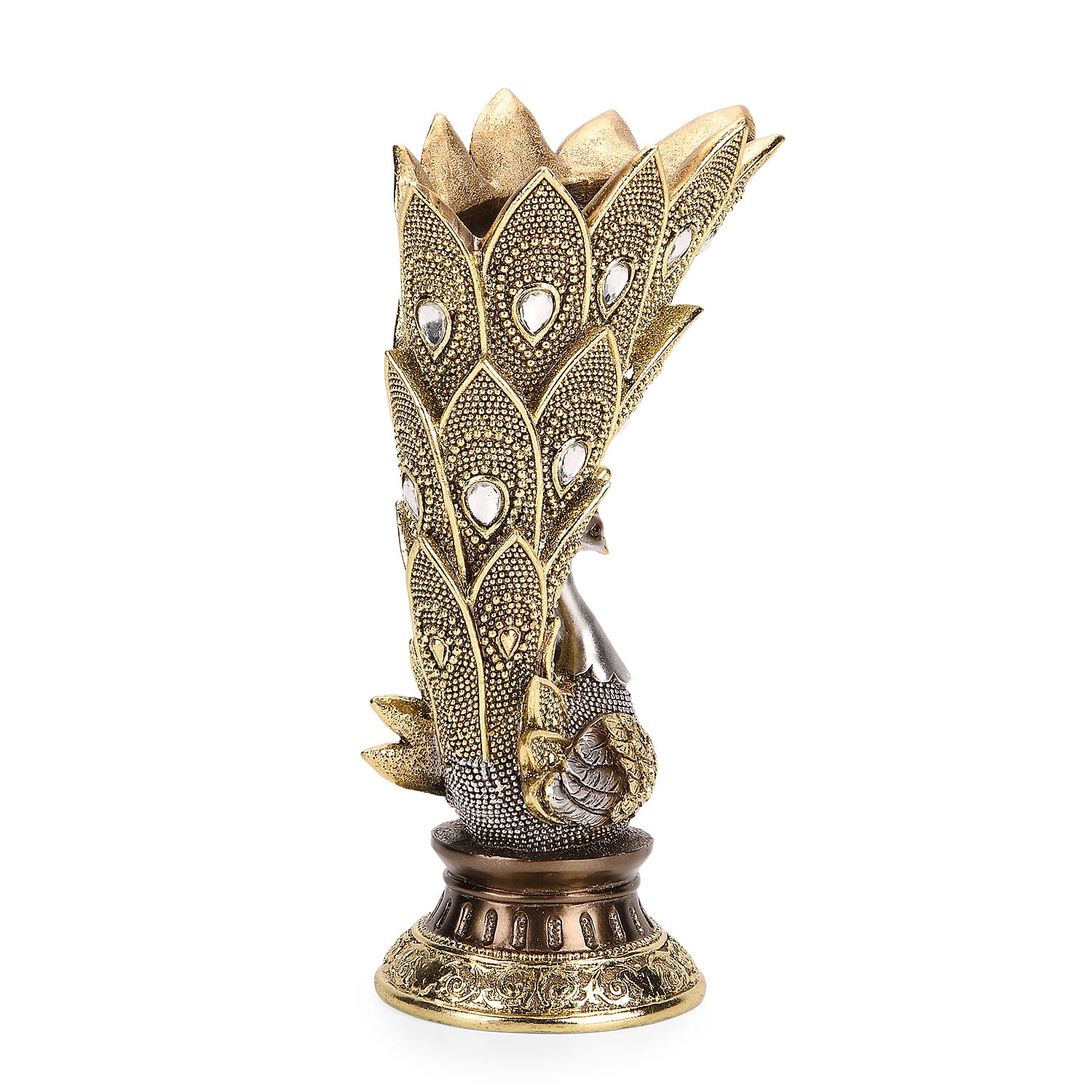 Bliss - Beyond Stunning Peacock Vase (17.5x 11.5 x 29 cm) - Silver - Gold