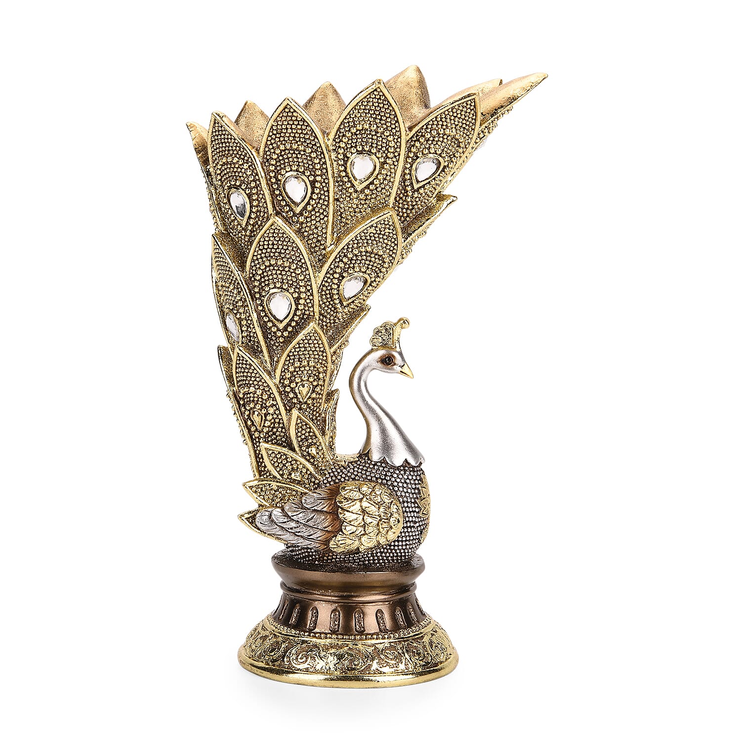 Bliss - Beyond Stunning Peacock Vase (17.5x 11.5 x 29 cm) - Silver - Gold