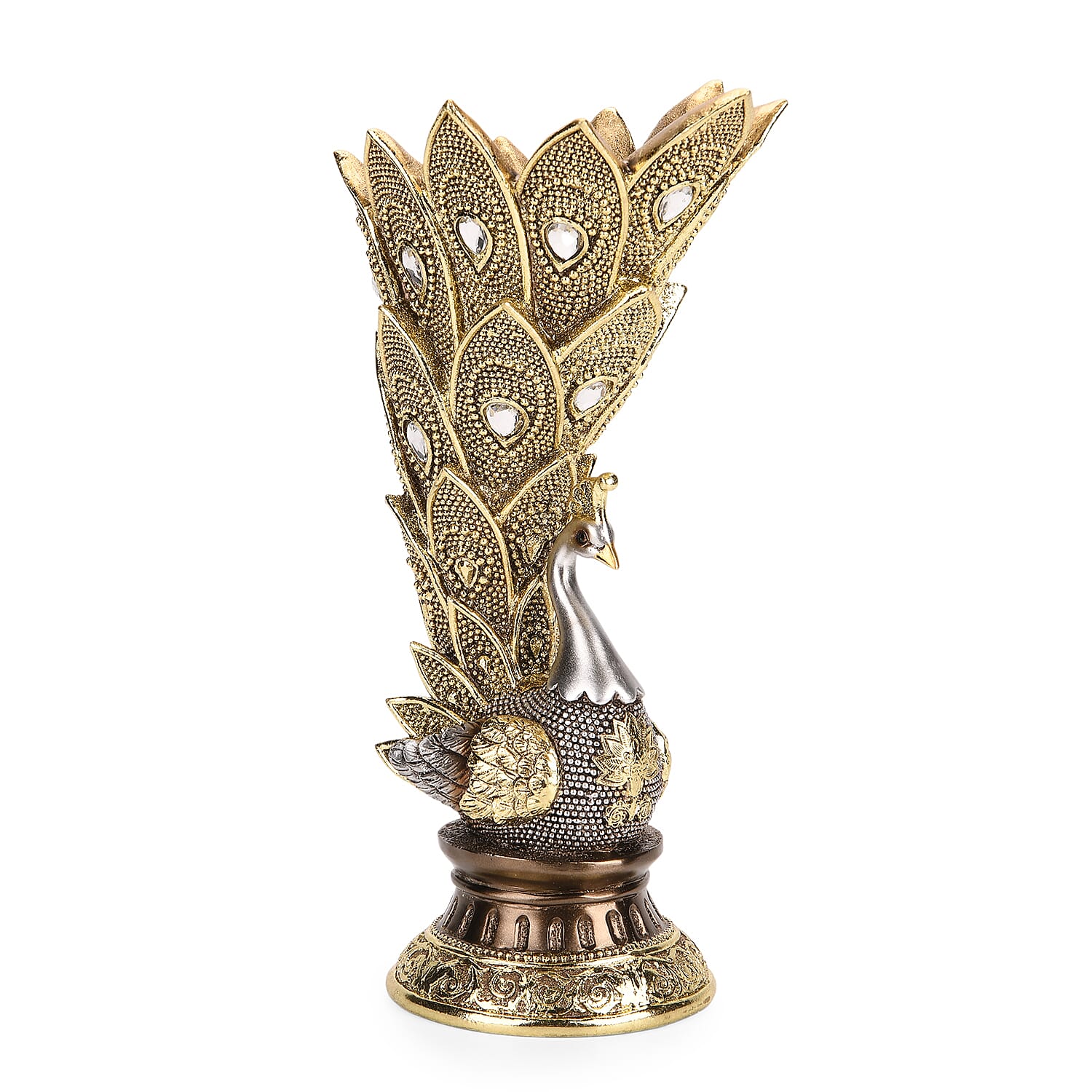 Bliss - Beyond Stunning Peacock Vase (17.5x 11.5 x 29 cm) - Silver - Gold
