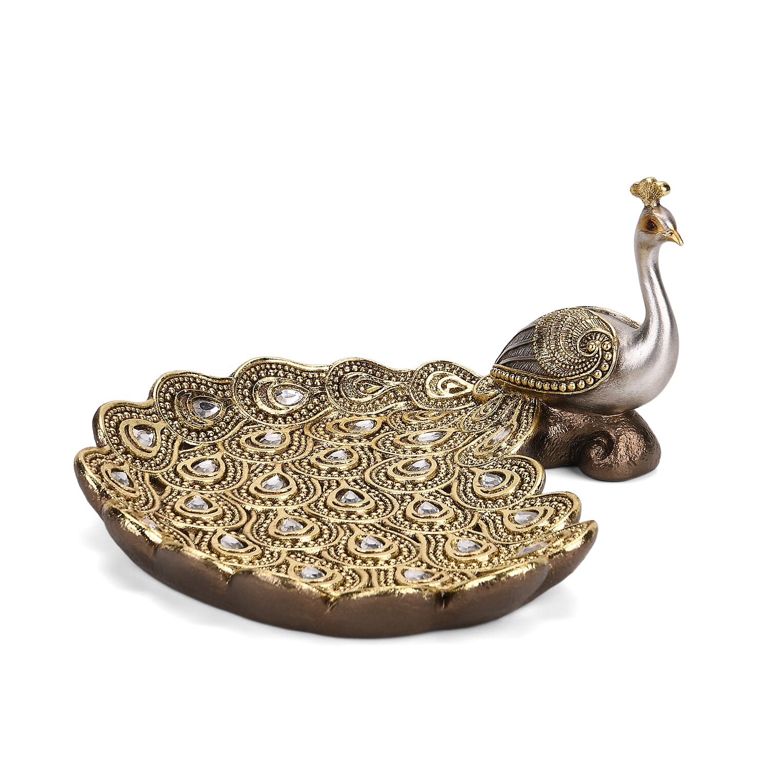 Bliss - Beyond Stunning Peacock Plate (23 x 19 x 11 cm) - Silver - Gold