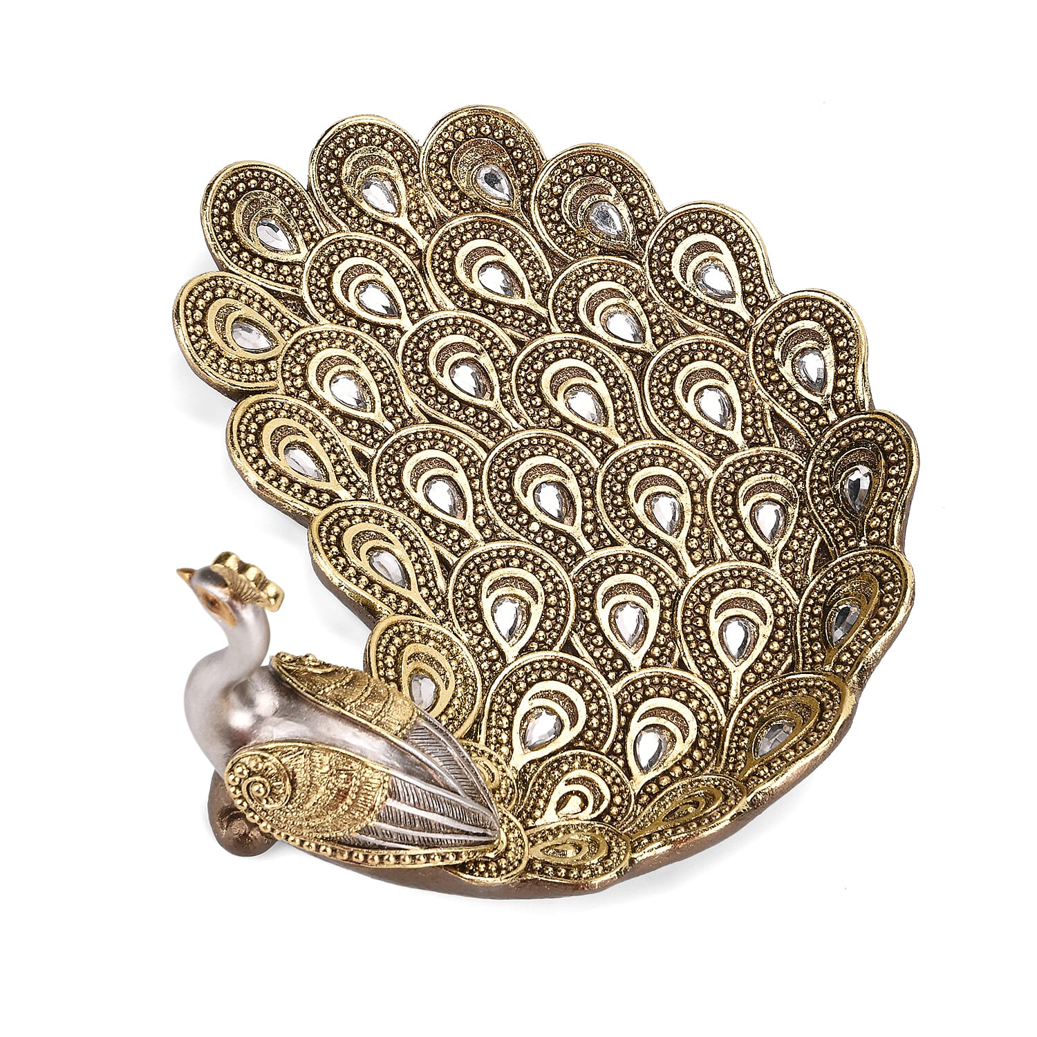 Bliss - Beyond Stunning Peacock Plate (23 x 19 x 11 cm) - Silver - Gold