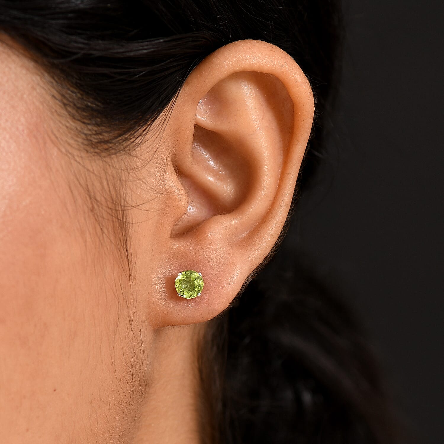D'joy Garden Natural Hebei Peridot Studs 2 Stone Push Post Earring in Platinum Overlay Sterling Silver 1.90 Ct.