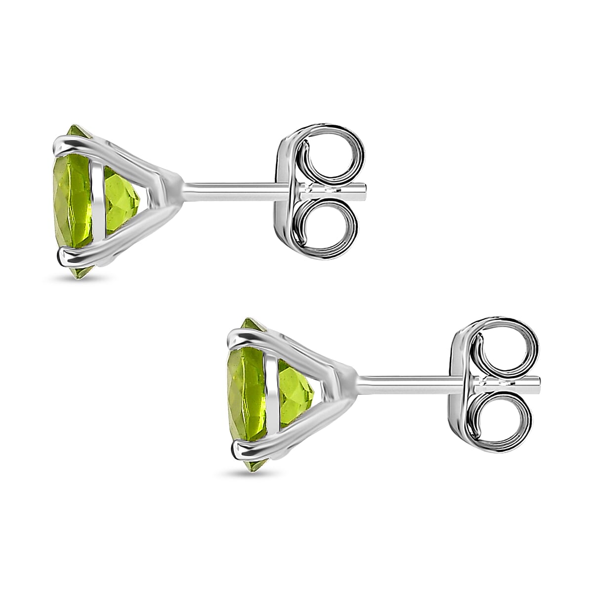 D'joy Garden Natural Hebei Peridot Studs 2 Stone Push Post Earring in Platinum Overlay Sterling Silver 1.90 Ct.
