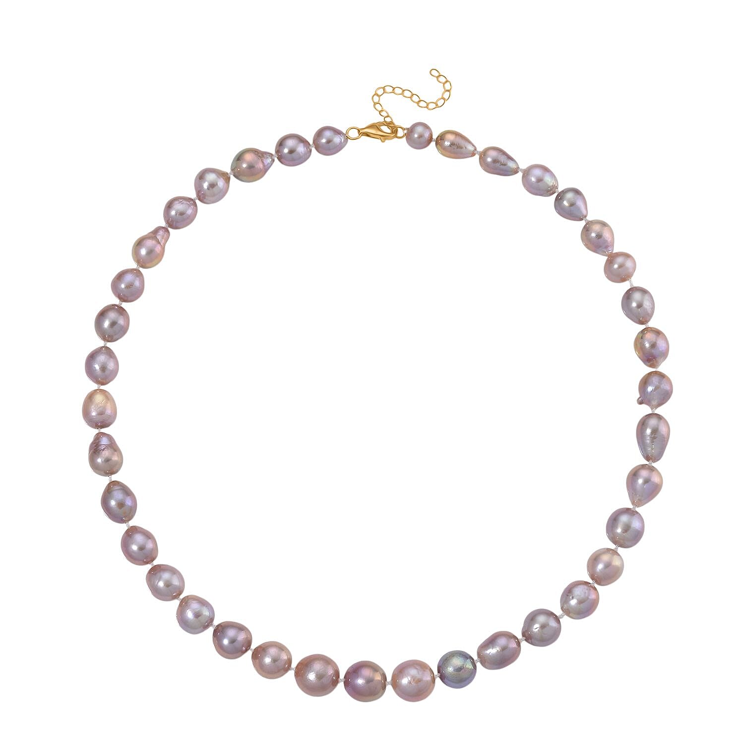 Multi Color Edison Pearl Necklace (Size 20 - 2 Ext) with Lobster Clasp in Yellow Gold Plating Sterling Silver 350.00 Ct.