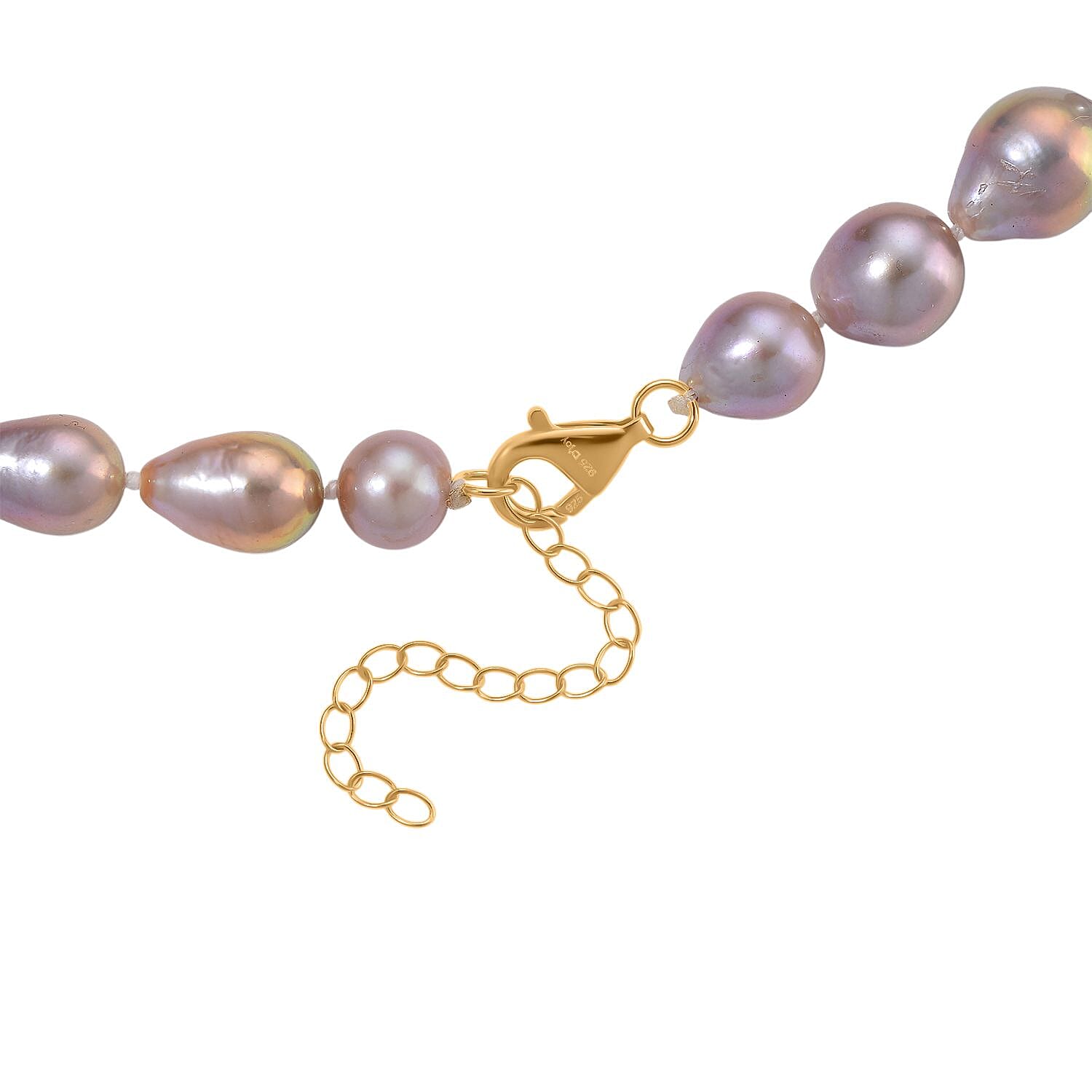 Multi Color Edison Pearl Necklace (Size 20 - 2 Ext) with Lobster Clasp in Yellow Gold Plating Sterling Silver 350.00 Ct.