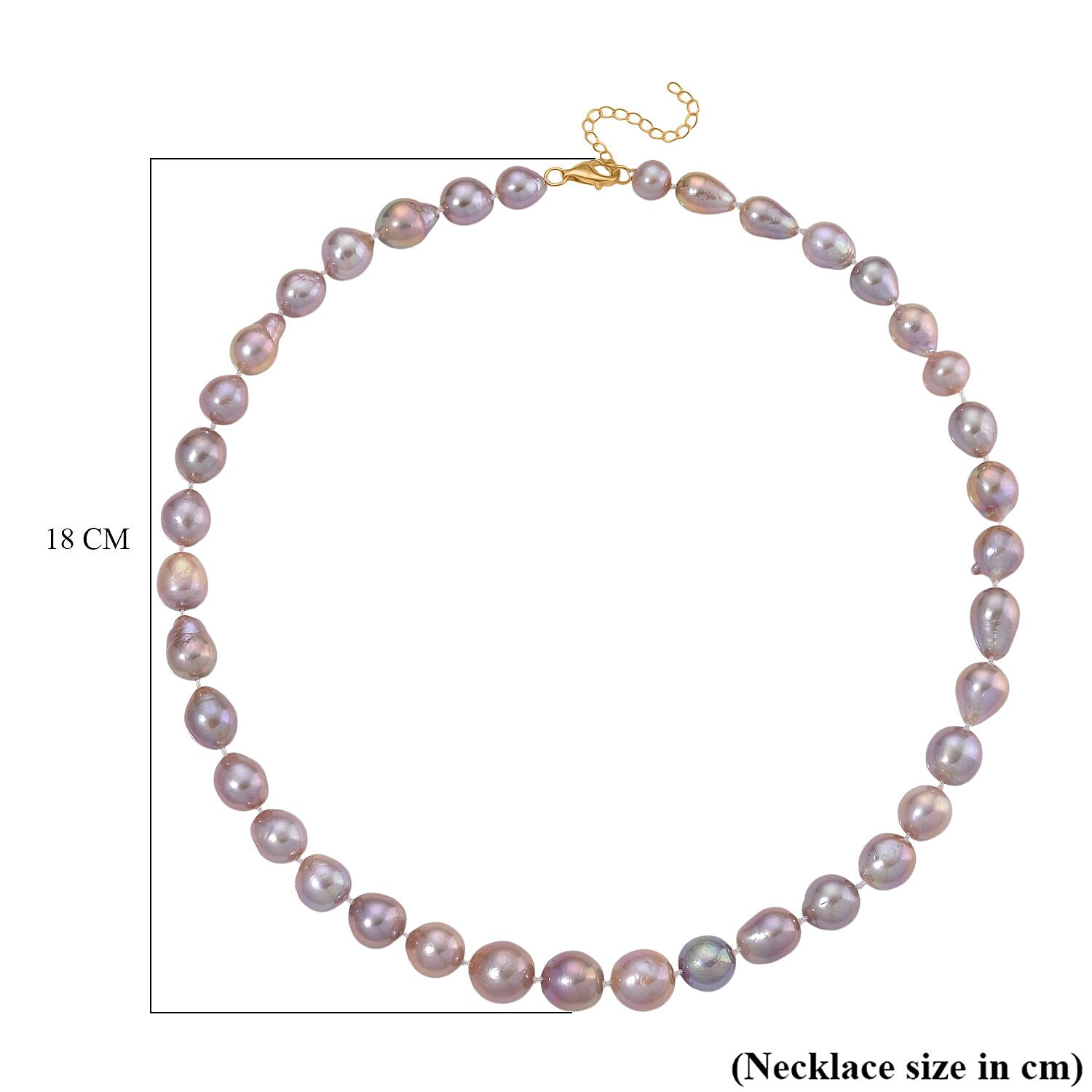 Multi Color Edison Pearl Necklace (Size 20 - 2 Ext) with Lobster Clasp in Yellow Gold Plating Sterling Silver 350.00 Ct.