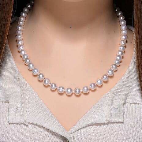 White Fresh Water Pearl Necklace (Size 18 - 2 Ext) with Lobster Clasp in Yellow Gold Plating Sterling Silver 225.00 Ct.