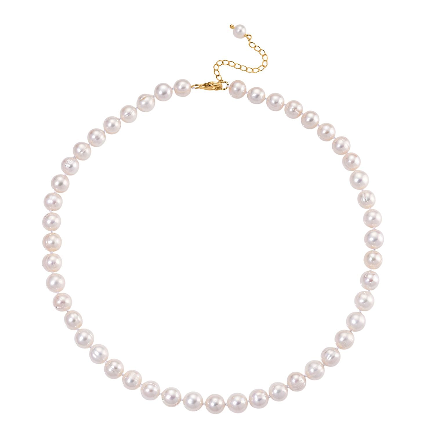 White Fresh Water Pearl Necklace (Size 18 - 2 Ext) with Lobster Clasp in Yellow Gold Plating Sterling Silver 225.00 Ct.