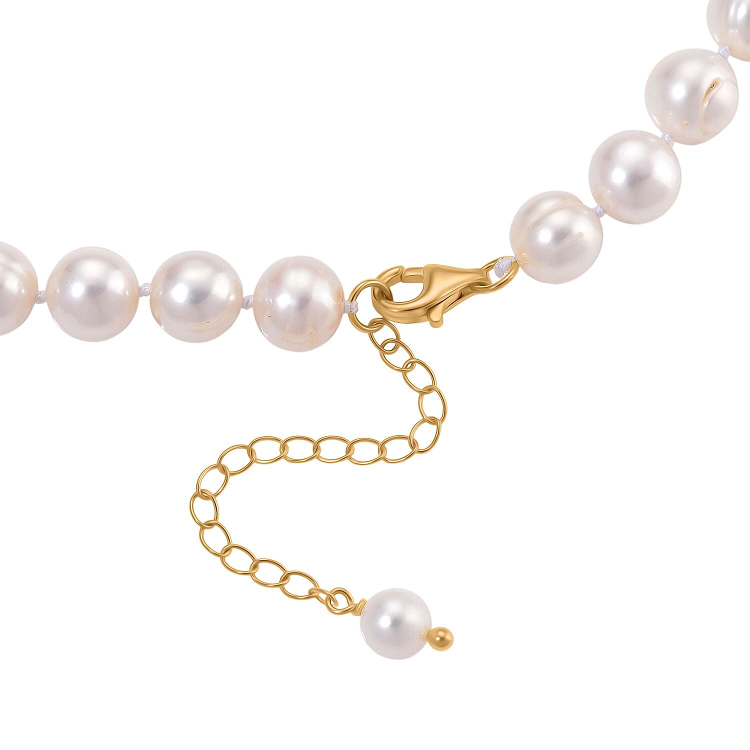 White Fresh Water Pearl Necklace (Size 18 - 2 Ext) with Lobster Clasp in Yellow Gold Plating Sterling Silver 225.00 Ct.