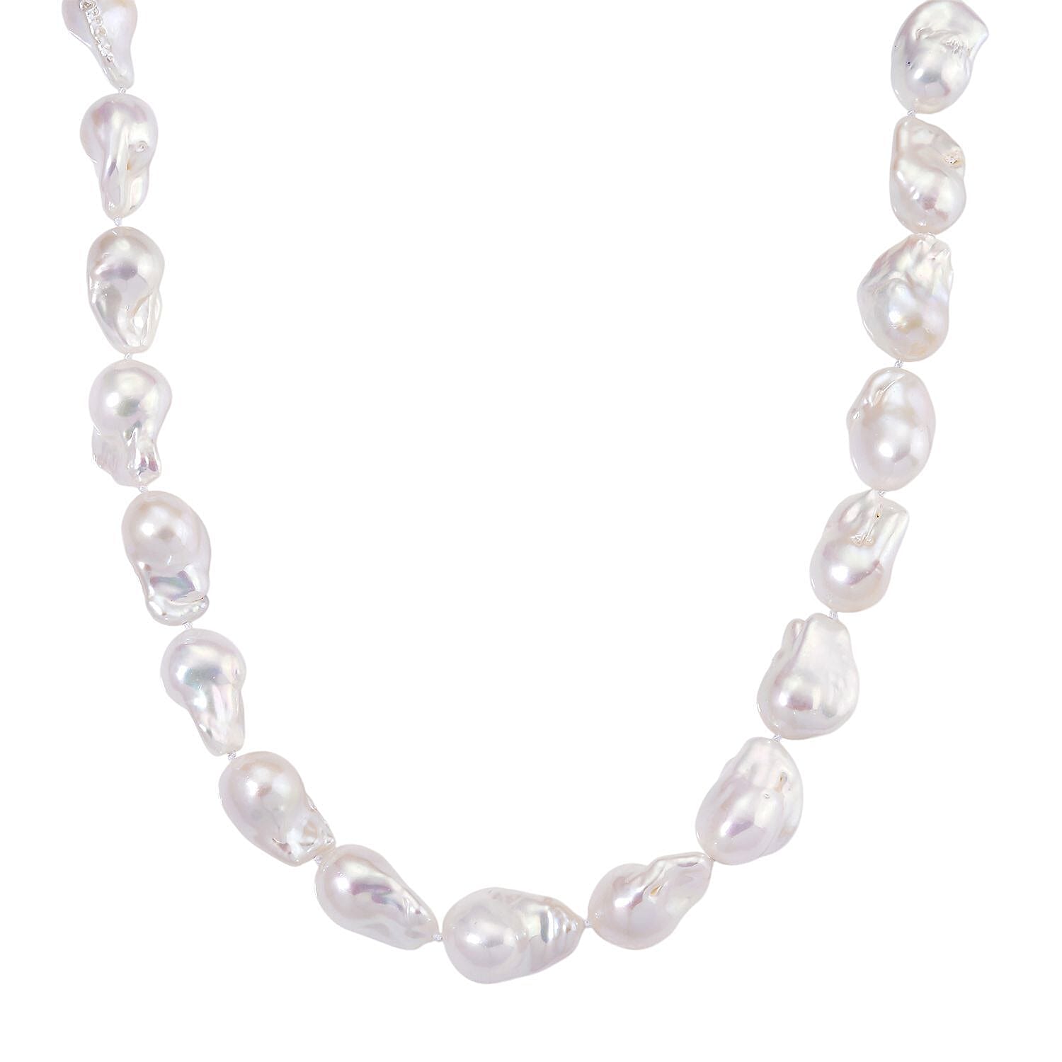 White Fresh Water Pearl Necklace (Size 20 - 2 Ext) with Lobster Clasp in Rhodium Overlay Sterling Silver 500.00 Ct.