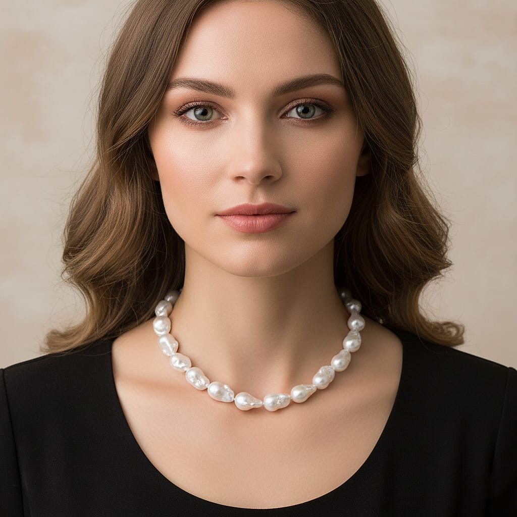 White Fresh Water Pearl Necklace (Size 20 - 2 Ext) with Lobster Clasp in Rhodium Overlay Sterling Silver 500.00 Ct.