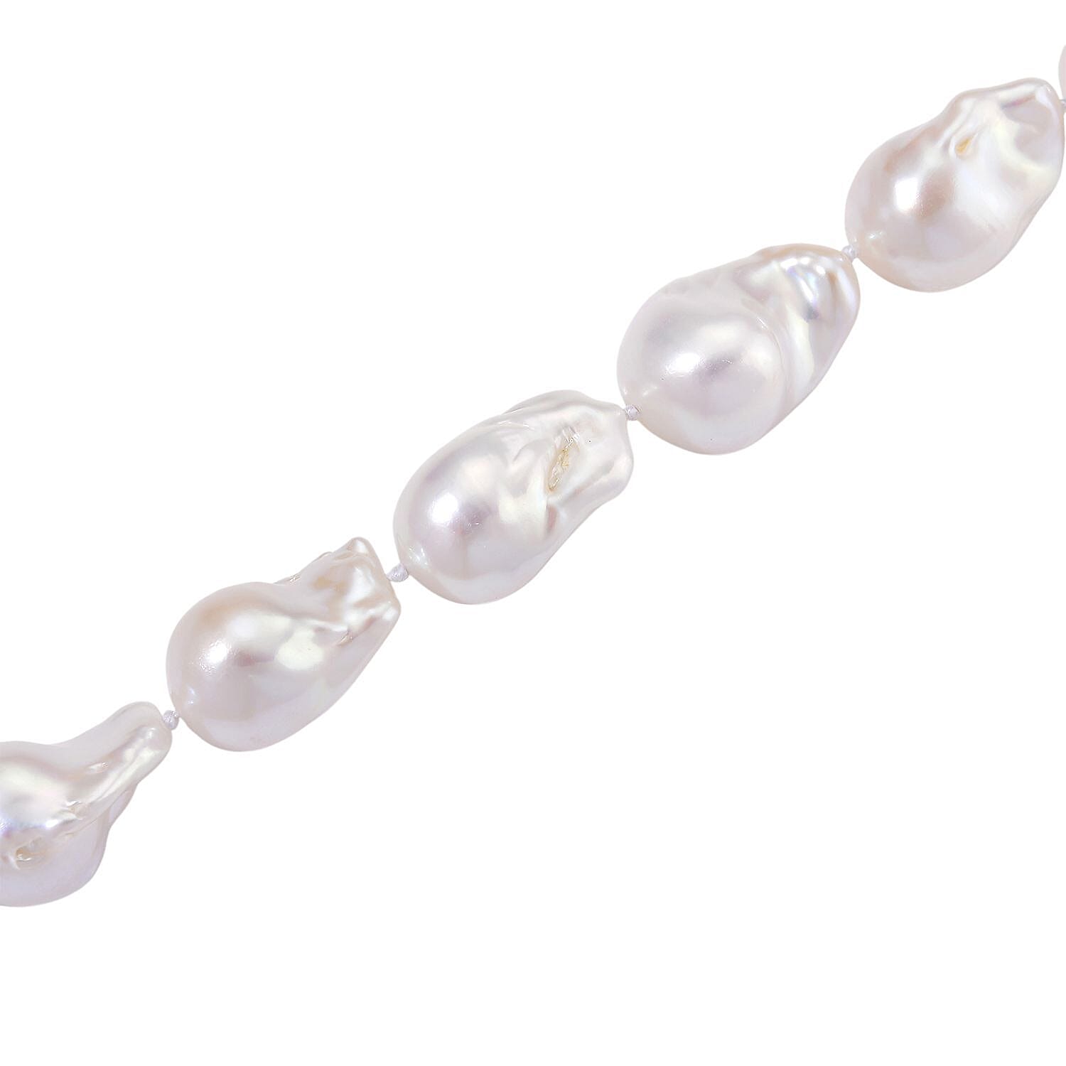 White Fresh Water Pearl Necklace (Size 20 - 2 Ext) with Lobster Clasp in Rhodium Overlay Sterling Silver 500.00 Ct.