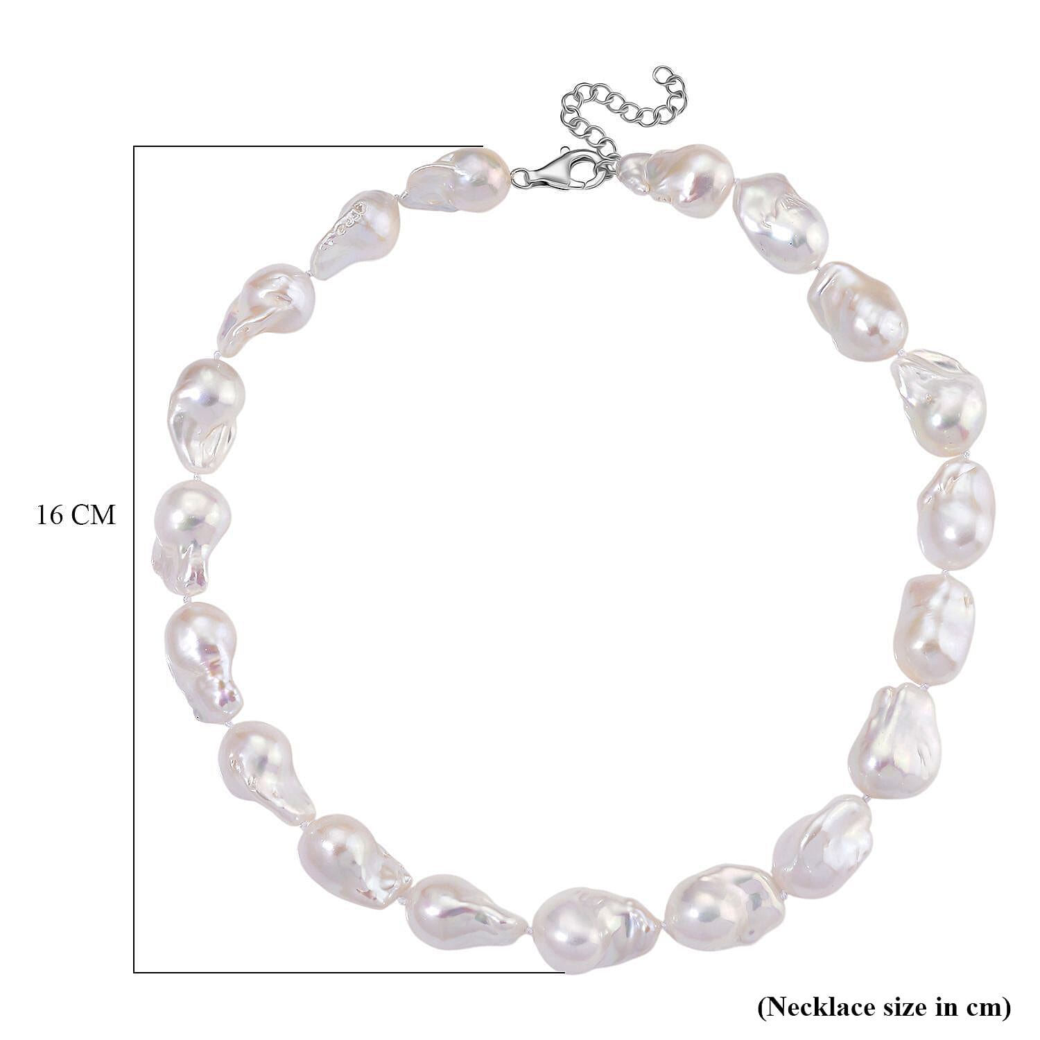 White Fresh Water Pearl Necklace (Size 20 - 2 Ext) with Lobster Clasp in Rhodium Overlay Sterling Silver 500.00 Ct.
