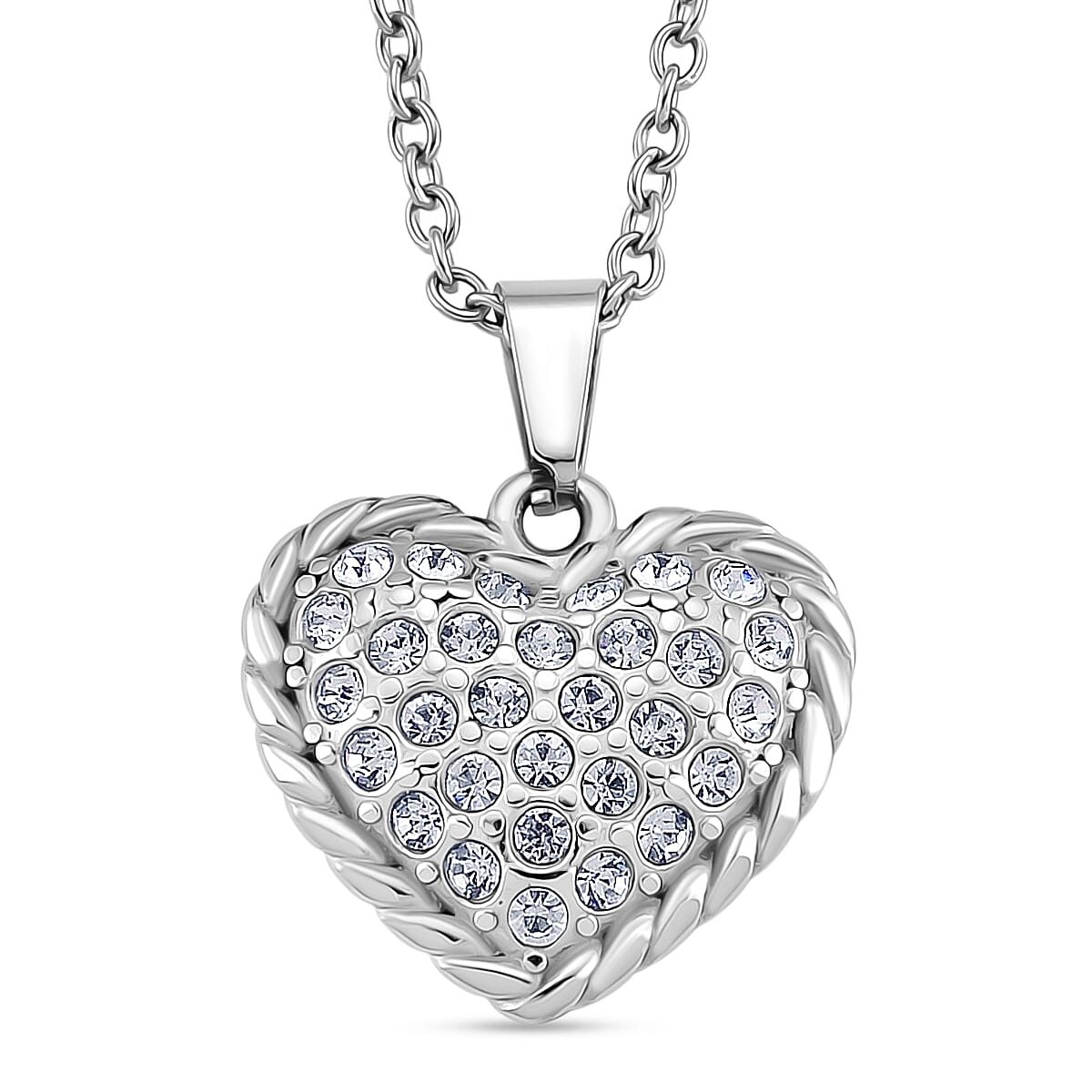 White Crystal Heart Necklace (Size 20)