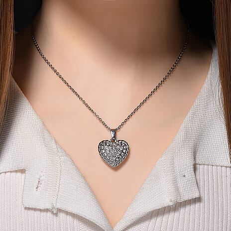 White Crystal Heart Necklace (Size 20)