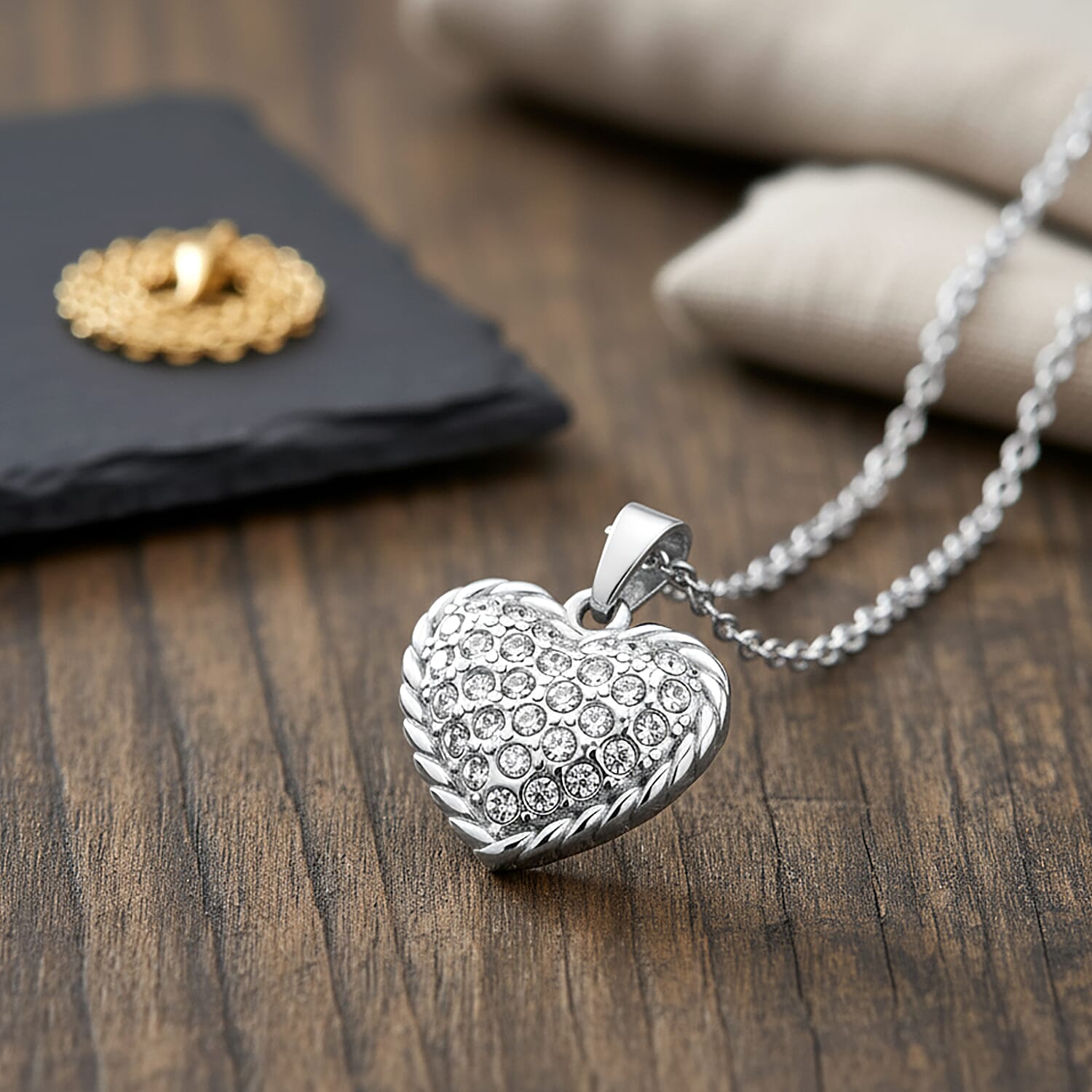 White Crystal Heart Necklace (Size 20)