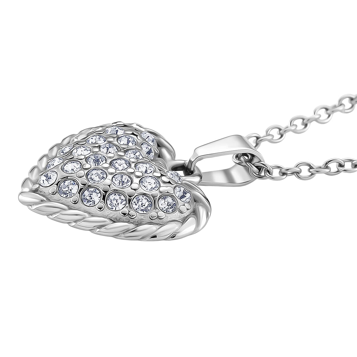 White Crystal Heart Necklace (Size 20)