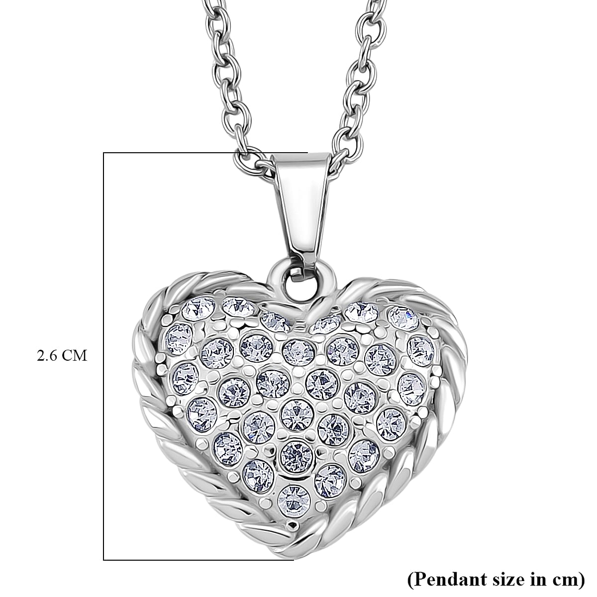 White Crystal Heart Necklace (Size 20)