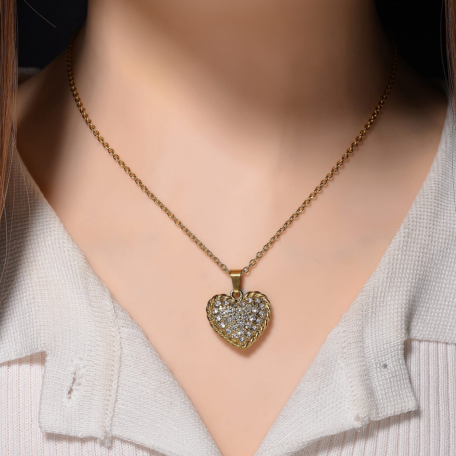 White Crystal Heart Necklace (Size 20)