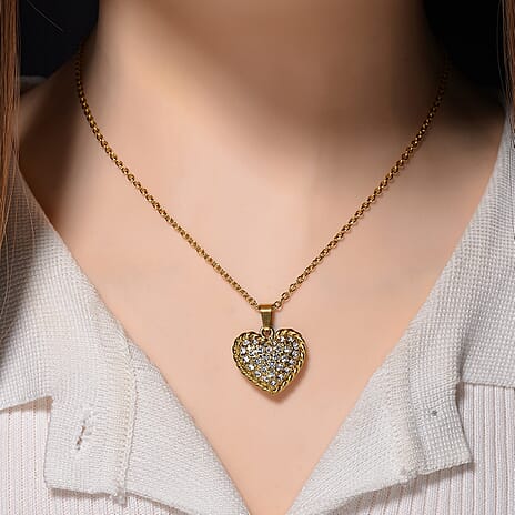 White Crystal Heart Necklace (Size 20)