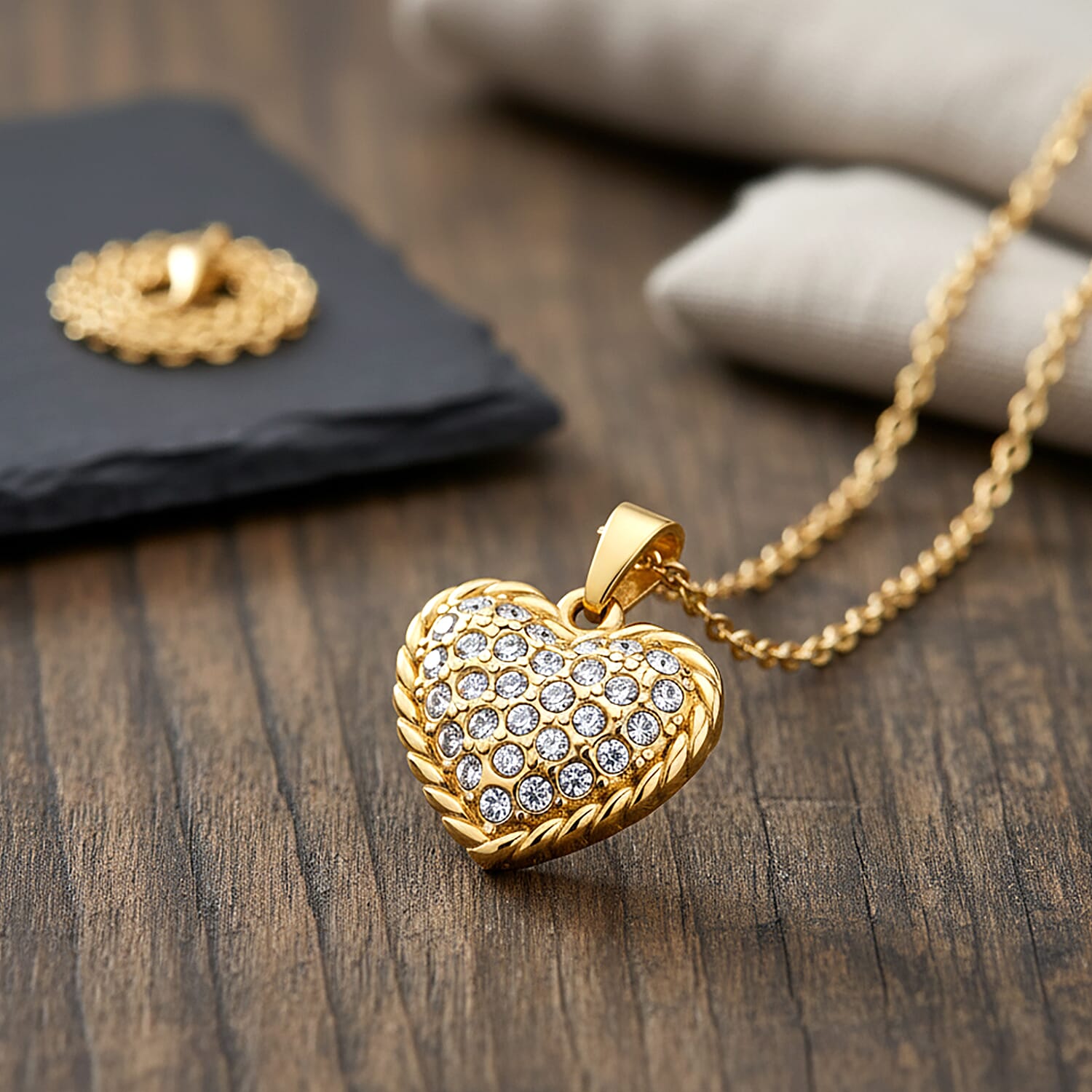 White Crystal Heart Necklace (Size 20)