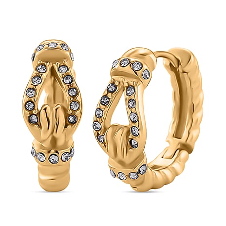 White Crystal Earring with Hoop in Yellow Gold Plated