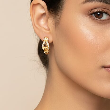 White Crystal Hoop Earrings in Yellow Gold Plated