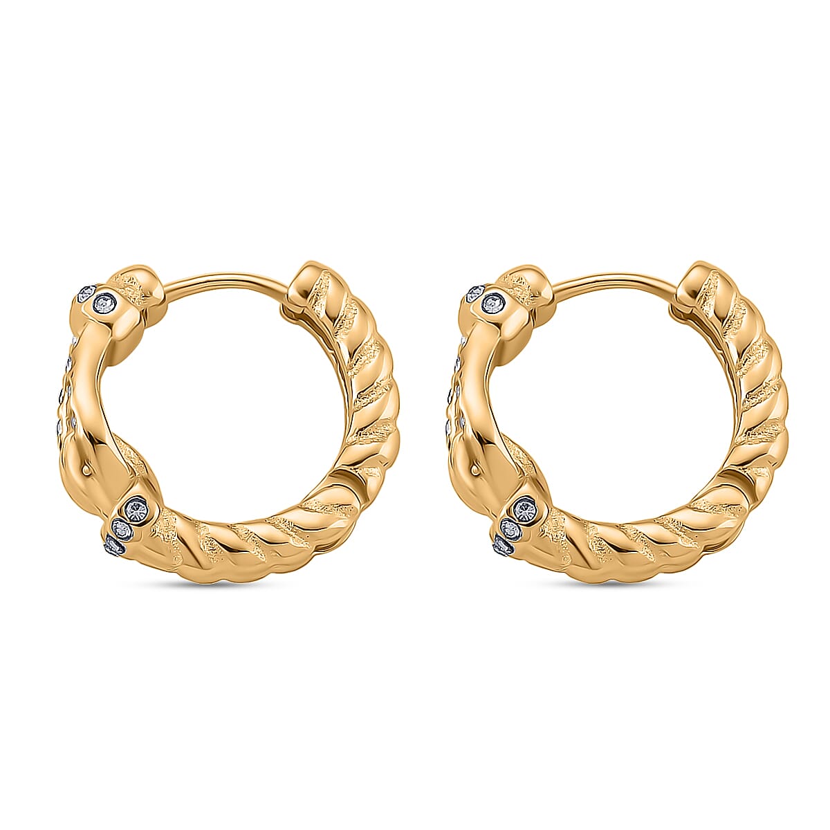 White Crystal Earring with Hoop in Yellow Gold Plated