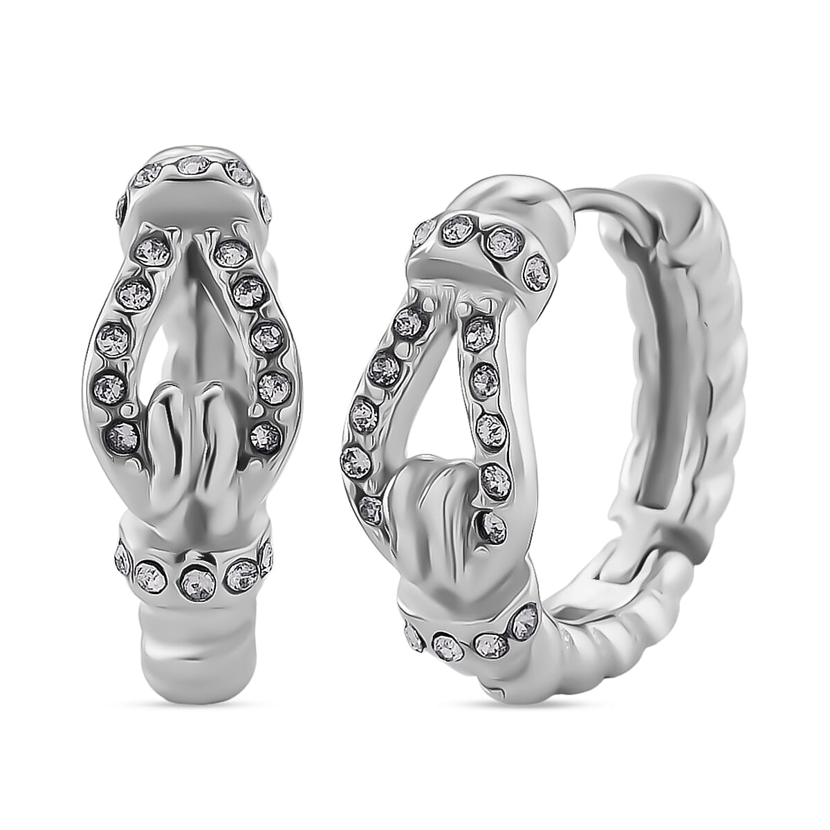 White Crystal Earring with Hoop Pure in Silver Tone