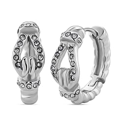 White Crystal Hoop Earrings in Silver Plated