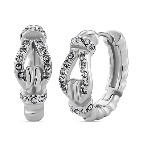 White Crystal Earring with Hoop Pure in Silver Tone