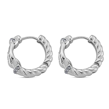 White Crystal Hoop Earrings in Silver Plated