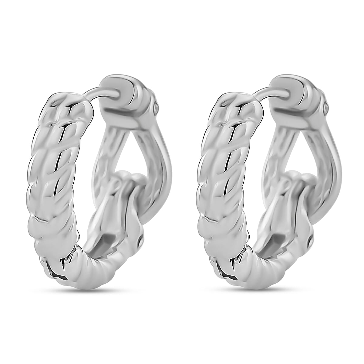 White Crystal Earring with Hoop Pure in Silver Tone