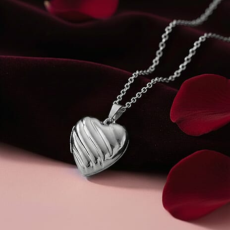 Heart Shape Magnetic Locket Necklace (Size 20 - 2 Ext) in Silver Plated