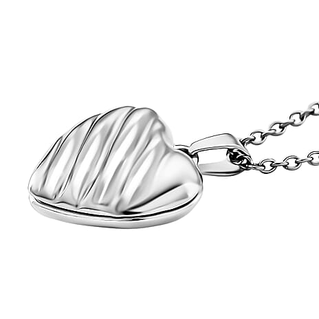 Heart Shape Magnetic Locket Necklace (Size 20 - 2 Ext) in Silver Plated
