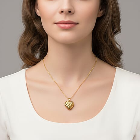 Heart Shape Magnetic Locket Necklace (Size 20 - 2 Ext) in Yellow Gold Plated