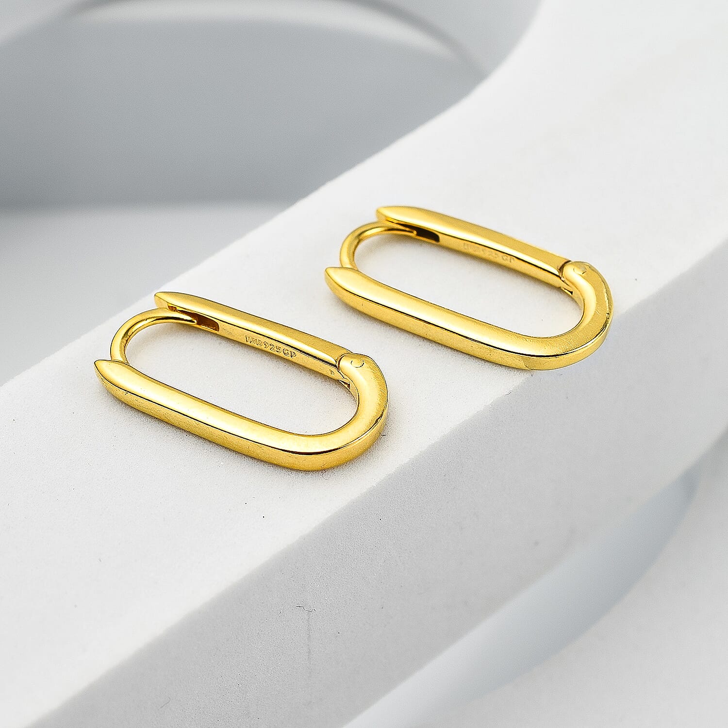 Closeout Deal - Sterling Silver Rectangular Hoop Earring in Yellow Gold Plating