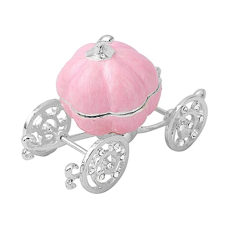 White Austrian Crystal Enameled Pumpkin Trinket Box in Silver Tone(Size 8x4x6 cm)