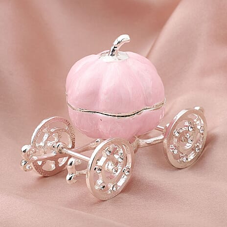 White Austrian Crystal Enameled Pumpkin Trinket Box in Silver Tone(Size 8x4x6 cm)