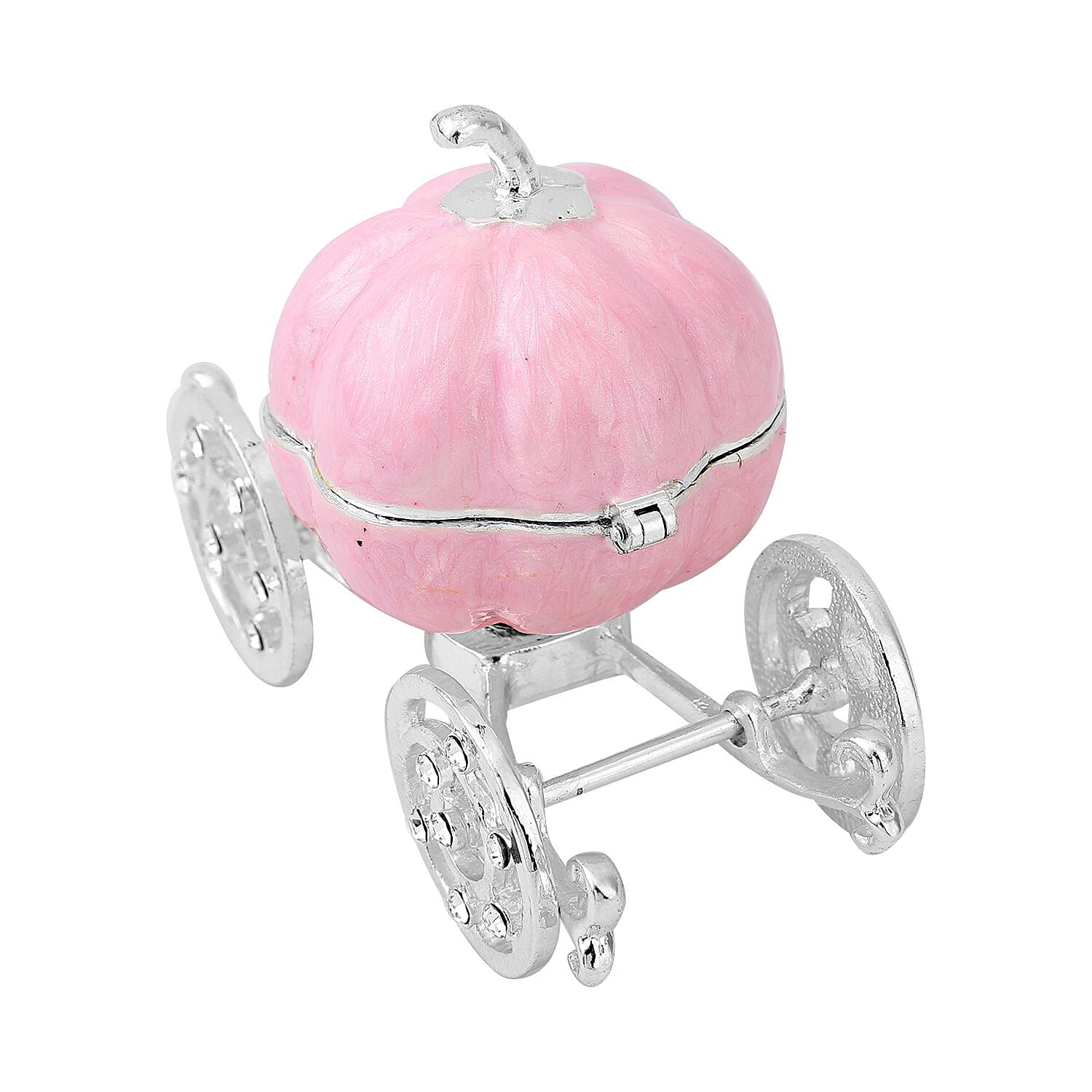 White Austrian Crystal Enameled Pumpkin Trinket Box in Silver Tone(Size 8x4x6 cm)