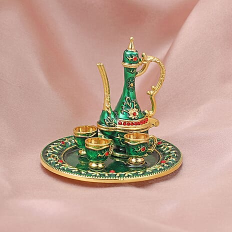 Red Austrian Crystal Enameled Coffee Pot Trinket Box in Gold & Silver Tone (Size 6x6x5 cm)