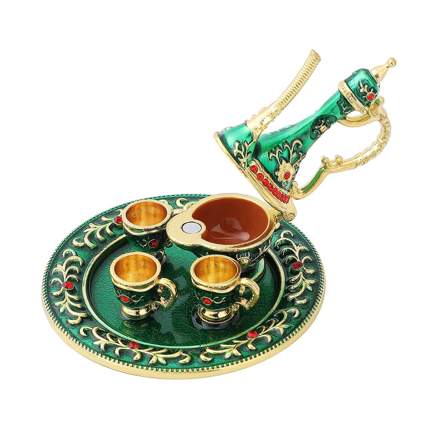 Red Austrian Crystal Enameled Coffee Pot Trinket Box in Gold & Silver Tone (Size 6x6x5 cm)