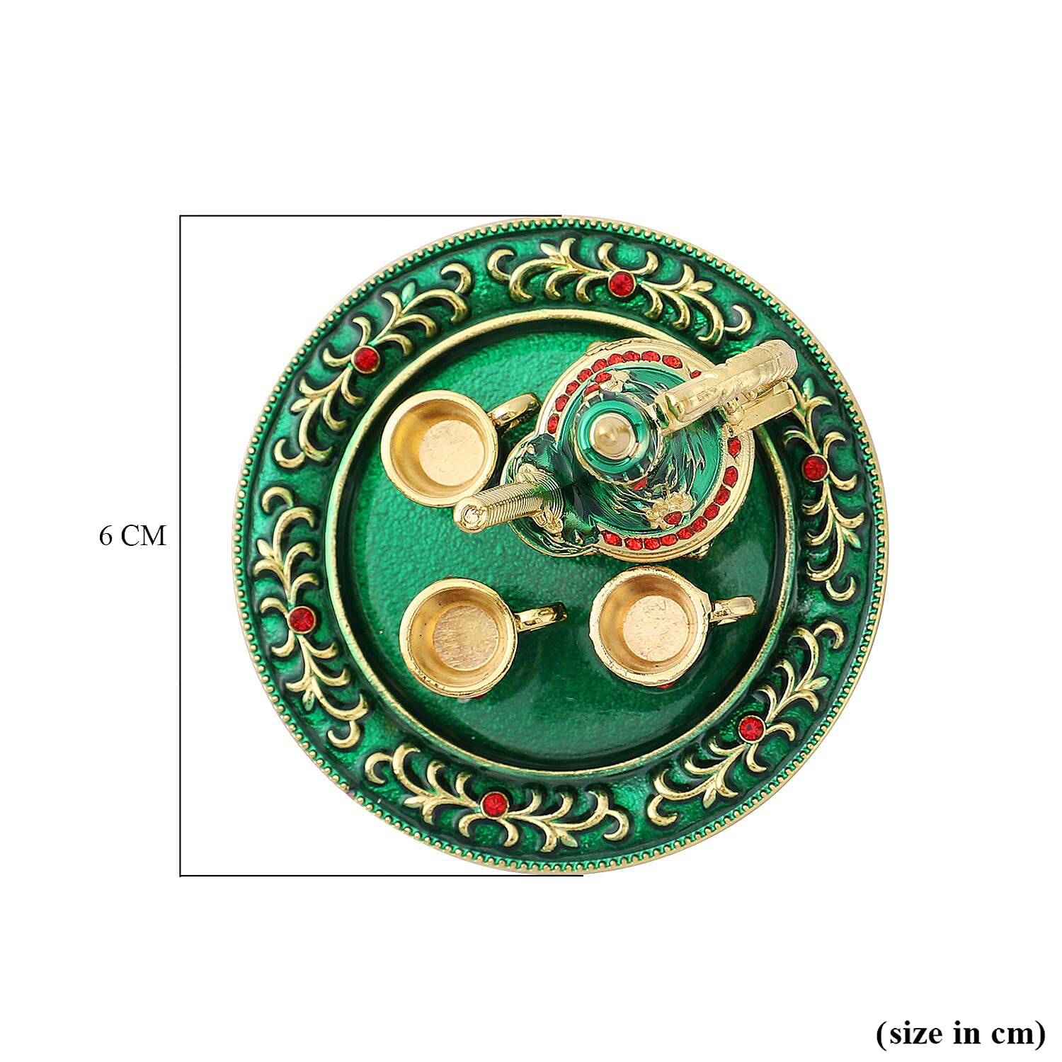 Red Austrian Crystal Enameled Coffee Pot Trinket Box in Gold & Silver Tone (Size 6x6x5 cm)