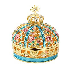 Red Austrian Crystal Enameled Rose Trinket Box with Magnetic Lock in Goldtone (Size 9x5x4 cm)