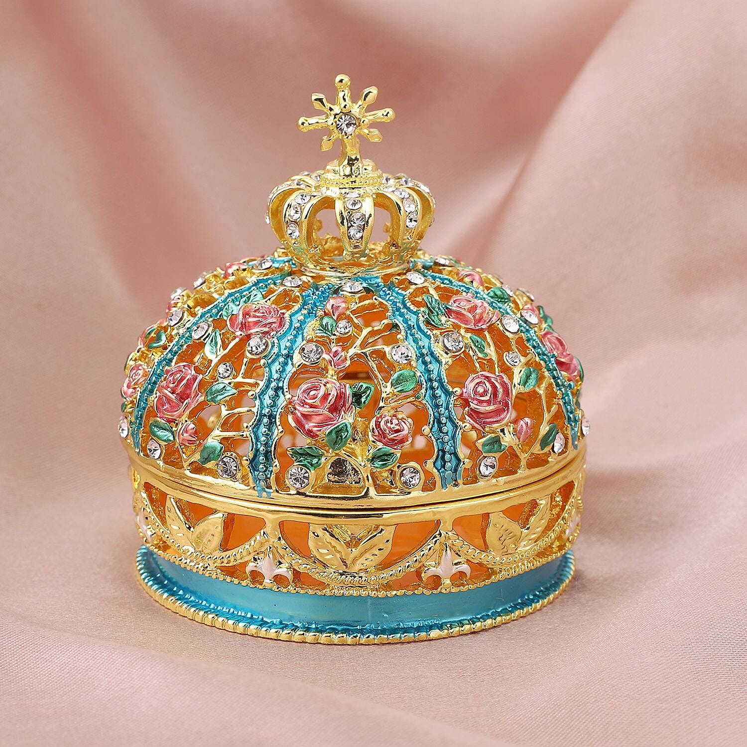 White Austrian Crystal Enameled Queen Crown Trinket Box in Dualtone (Size 6x6x6 cm)